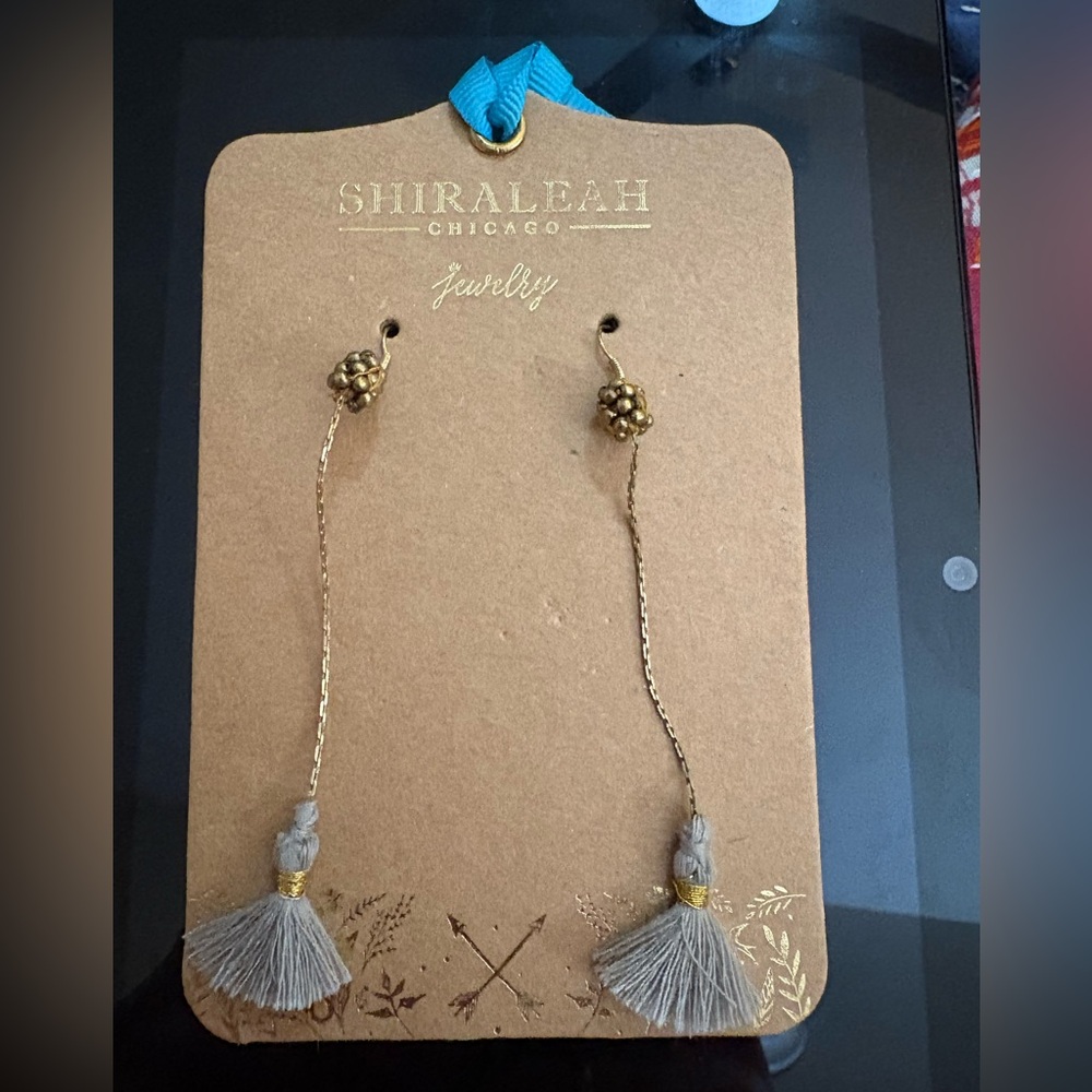 Shiraleah Gold and Gray Tassel Earrings
